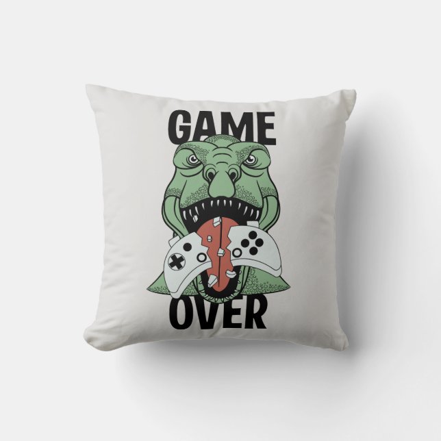 Modern Game Over T-Rex Dinosaur Video Gamers' Throw Pillow (Front)