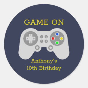 Modern Gamer Any Age Birthday Party Classic Round Sticker