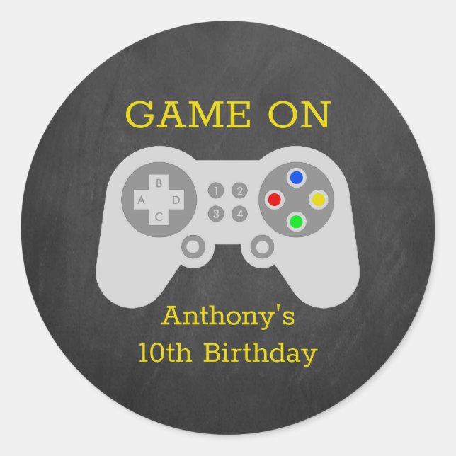 Modern Gamer Any Age Birthday Party Classic Round Sticker (Front)