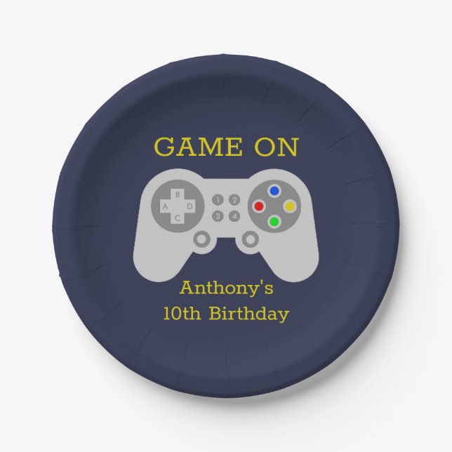 Modern Gamer Any Age Birthday Party Paper Plate (Front)