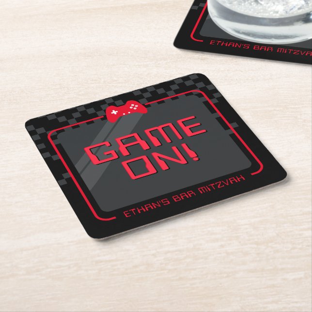 MODERN GAMER cool controller fun black red Square Paper Coaster (Angled)