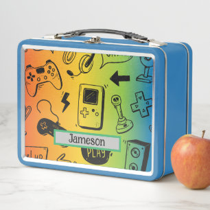 Modern Gamer Pattern Personalized Name Metal Lunch Box