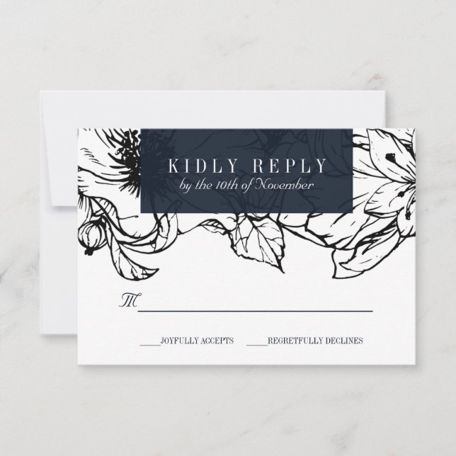 Modern Garden | Blue | Floral wedding RSVP (Front)