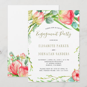 Modern garden elegant roses engagement party invitation