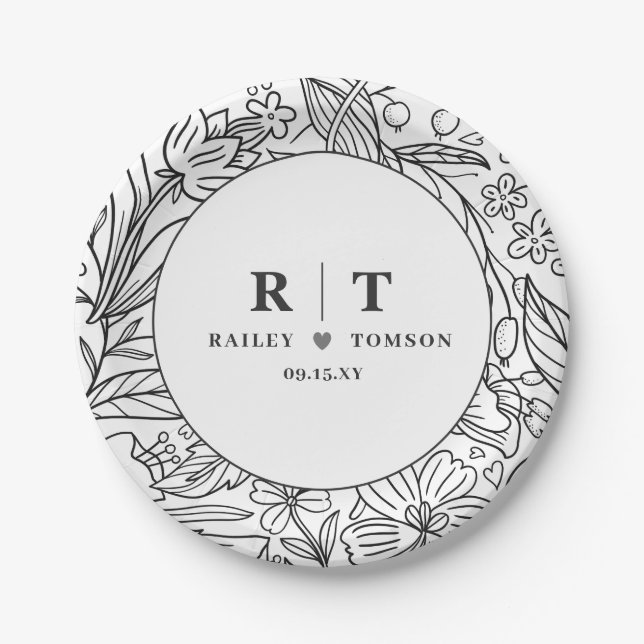 Modern Garden Floral Elegant Engagement Party Paper Plate (Front)