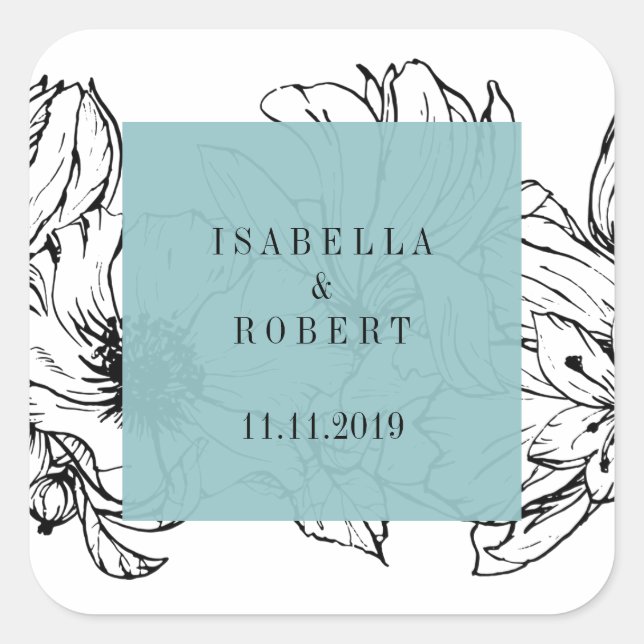 Modern Garden | Turquoise| Floral wedding Square Sticker (Front)