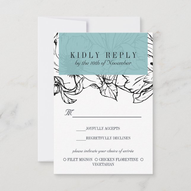 Modern Garden | Turquoise wedding Meal Choice RSVP (Front)