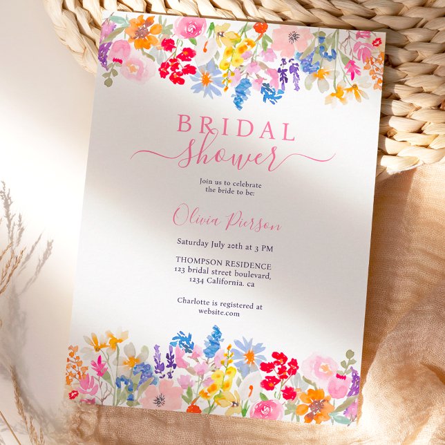 Modern garden wildflowers script bridal shower invitation (Creator Uploaded)