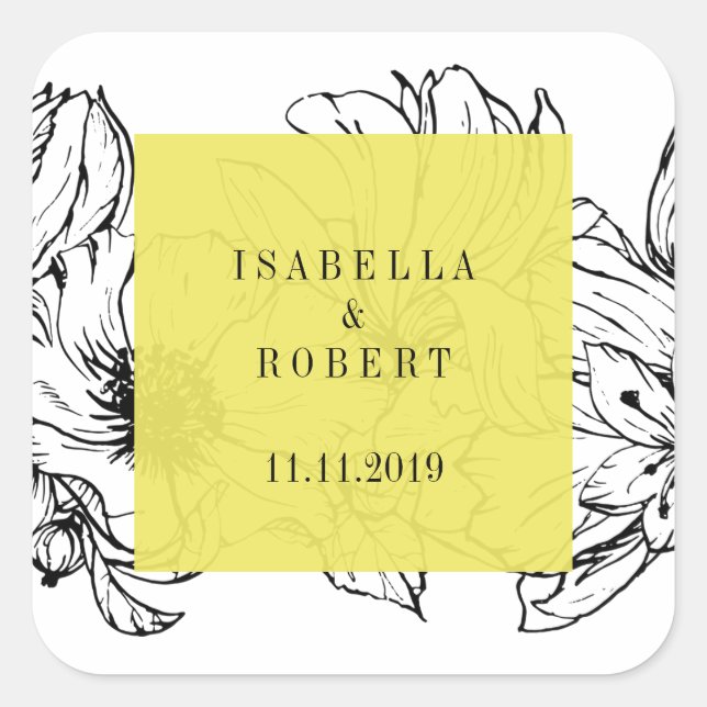 Modern Garden | Yellow | Floral wedding Square Sticker (Front)