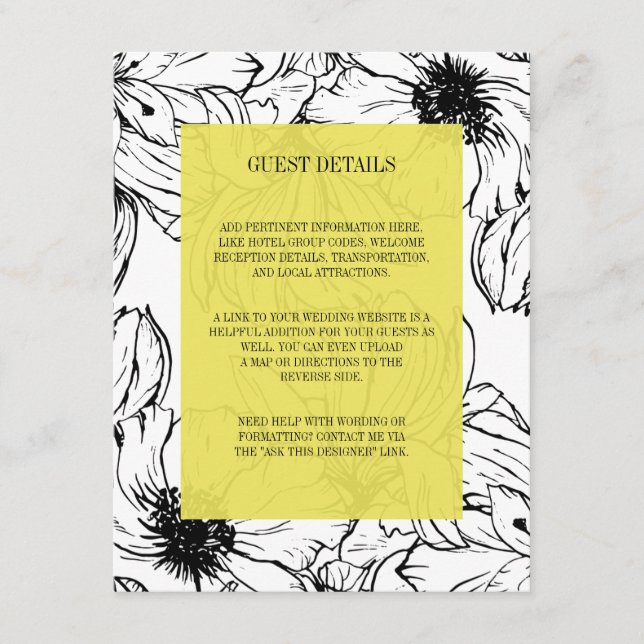 Modern Garden | Yellow wedding Guest Details Enclosure Card (Front)
