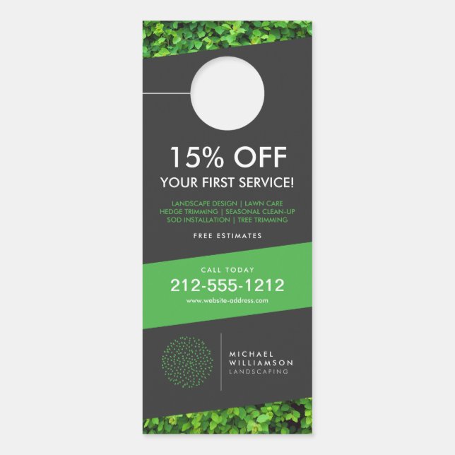 Modern Gardener Landscaping Shrub Logo Dark Grey Door Hanger (Front)