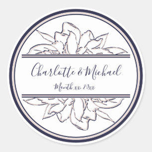 Modern, Gardenia, Navy and Blush, Wedding Classic  Classic Round Sticker