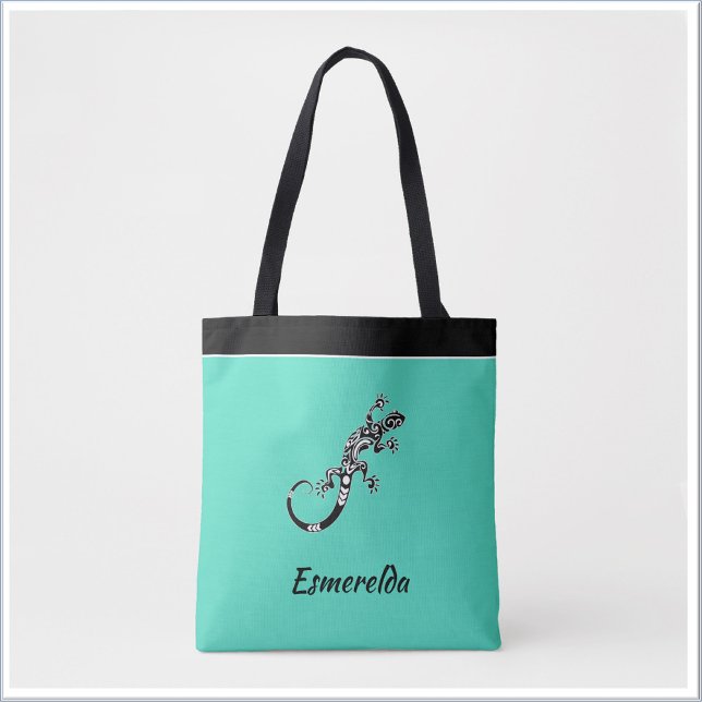 Modern Gecko Sea Green and Black Tote Bag (Creator Uploaded)