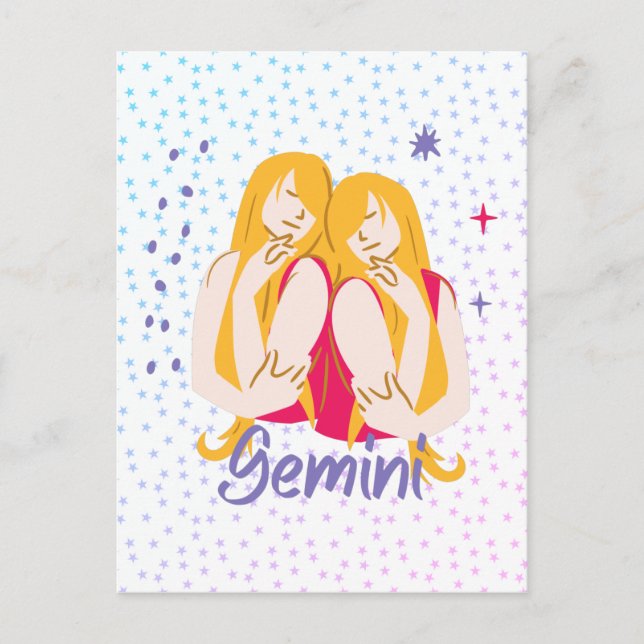 Modern Gemini Twins Zodiac  Postcard (Front)