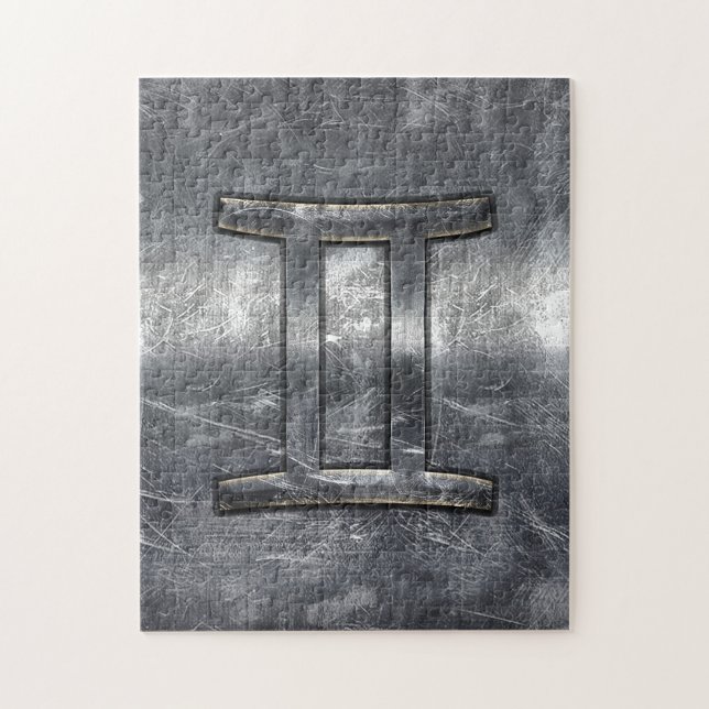 Modern Gemini Zodiac Sign Grunge Distressed Style Jigsaw Puzzle (Vertical)