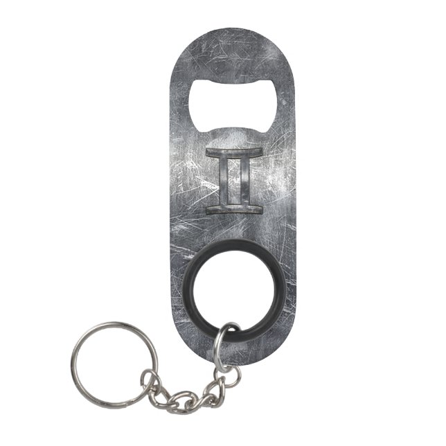 Modern Gemini Zodiac Sign Grunge Distressed Style Mini Bottle Opener (Front)