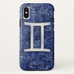 Modern Gemini Zodiac Sign Navy Blue Digital Camo iPhone XS Case