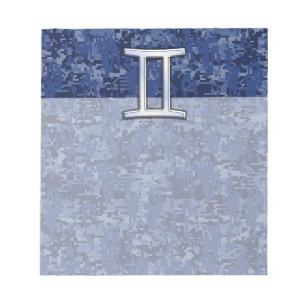 Modern Gemini Zodiac Sign Navy Blue Digital Camo Notepad