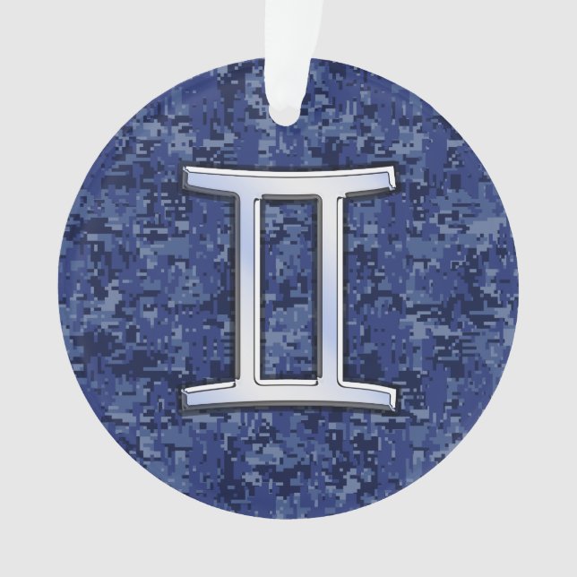 Modern Gemini Zodiac Sign Navy Blue Digital Camo Ornament (Front)