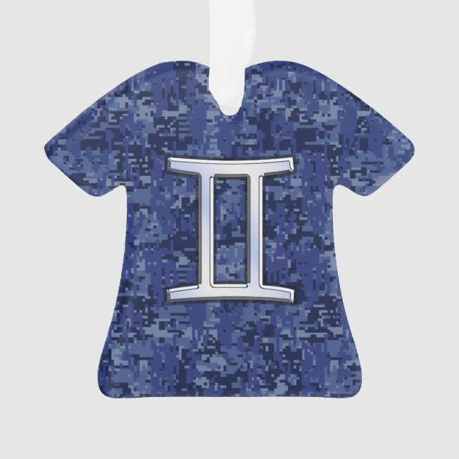 Modern Gemini Zodiac Sign Navy Blue Digital Camo Ornament (Front)
