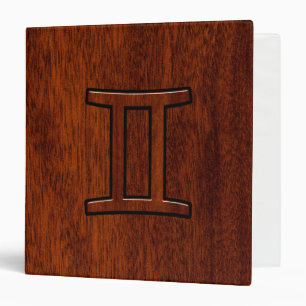 Modern Gemini Zodiac Symbol on Mahogany like print Binder