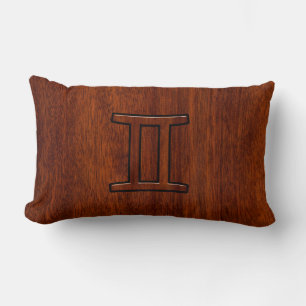 Modern Gemini Zodiac Symbol on Mahogany like print Lumbar Pillow