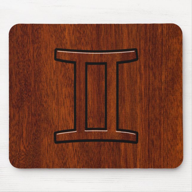 Modern Gemini Zodiac Symbol on Mahogany like print Mouse Pad (Front)