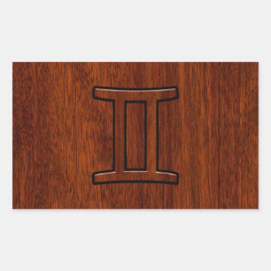 Modern Gemini Zodiac Symbol on Mahogany like print Sticker