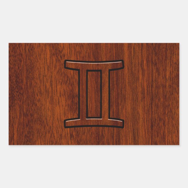 Modern Gemini Zodiac Symbol on Mahogany like print Sticker (Front)