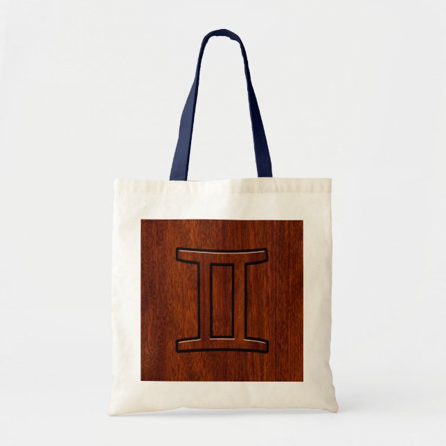Modern Gemini Zodiac Symbol on Mahogany like print Tote Bag (Front)