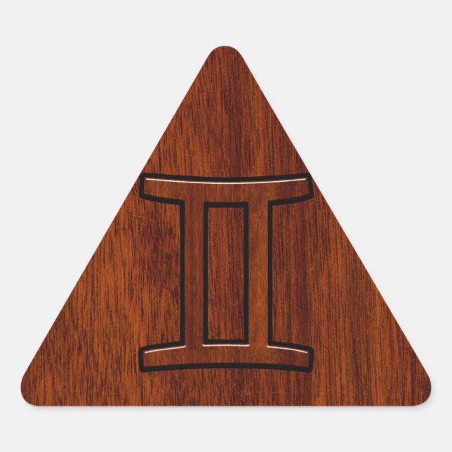 Modern Gemini Zodiac Symbol on Mahogany like print Triangle Sticker (Front)