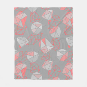Modern Gems Pattern Grey & Coral   Fleece Blanket
