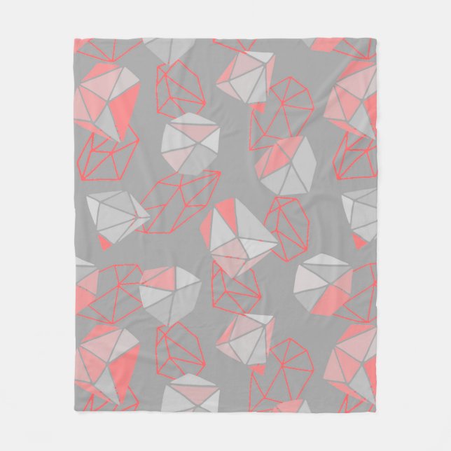 Modern Gems Pattern Grey & Coral   Fleece Blanket (Front)