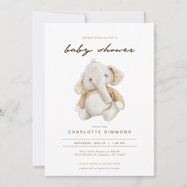 Modern Gender Neutral Elephant Baby Shower Invite (Front)