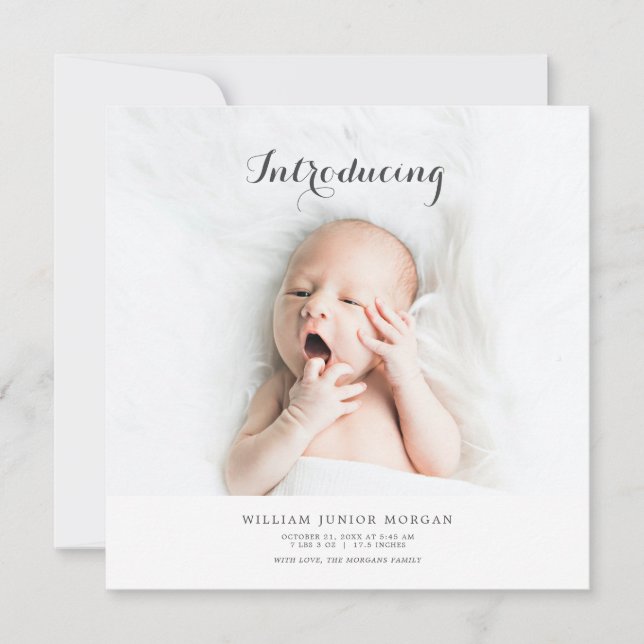 Modern Gender Neutral Photo Birth Announcement (Front)