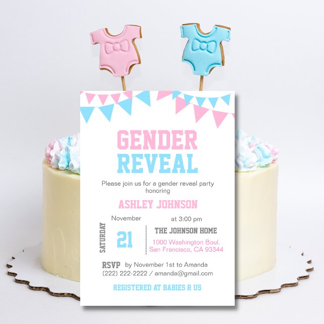 Modern GENDER REVEAL Pink Blue Baby Shower Invitation (Creator Uploaded)