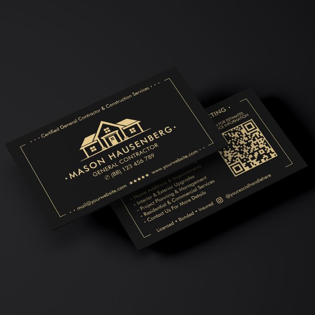 Modern General Contracting Contractor Black  Business Card (Modern General Contracting Contractor Black Business Card
)