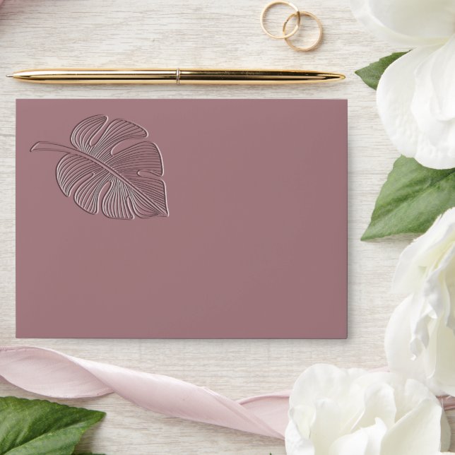 Modern gentle embossed tropical leaf envelope (Wedding)