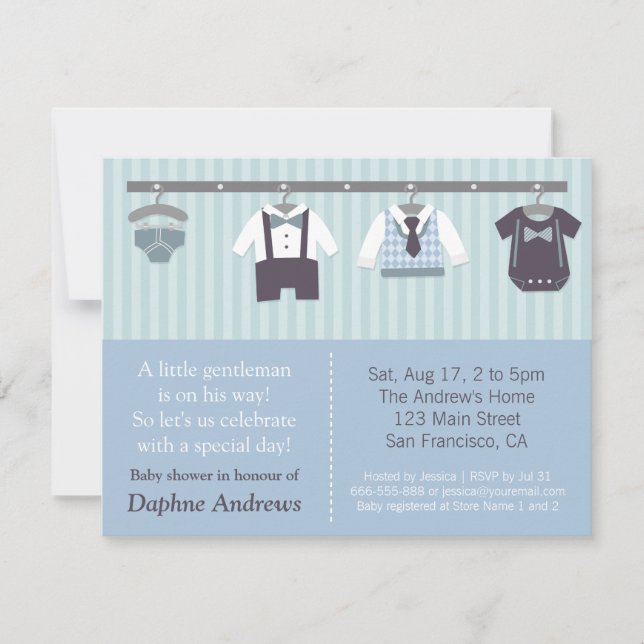 Modern Gentleman Baby Boy Shower Invitations (Front)
