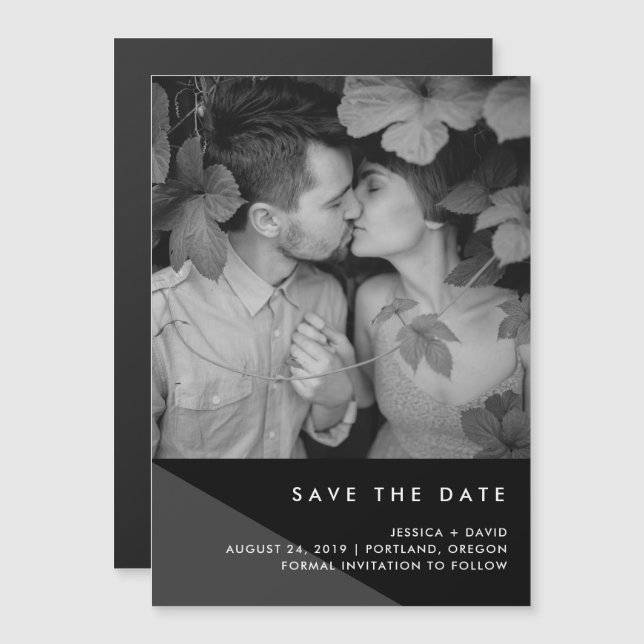 Modern Geo | Photo Save the Date Magnetic Invitation (Front/Back)