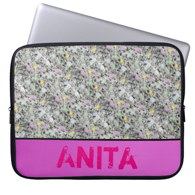 Modern Geology Granite Pastel Dots any Name Pink Laptop Sleeve (Front)