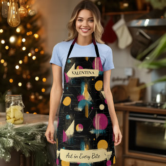 Modern Geometric Abstract Apron with Custom Name