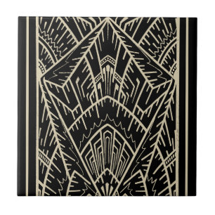 Modern Geometric Abstract Black Art Deco Tile