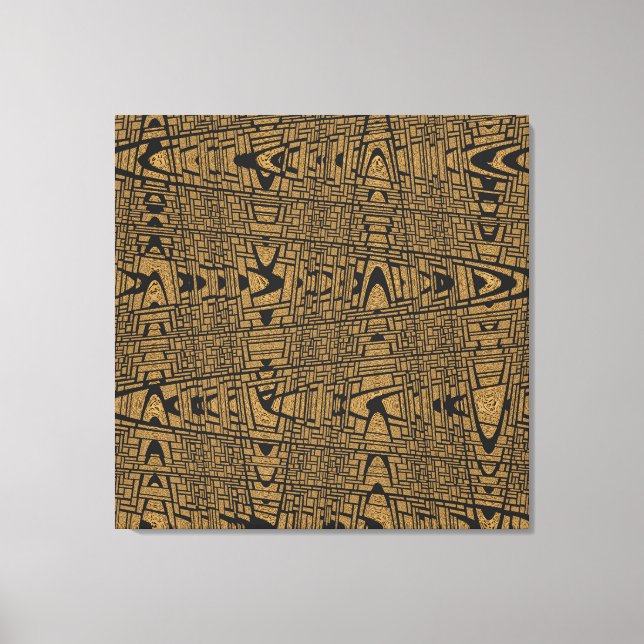 Modern Geometric Abstract Black Leopard Weave Wave Canvas Print (Front)