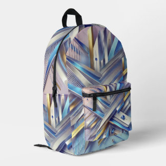 Modern Geometric Abstract Blue and Gold Printed Backpack
