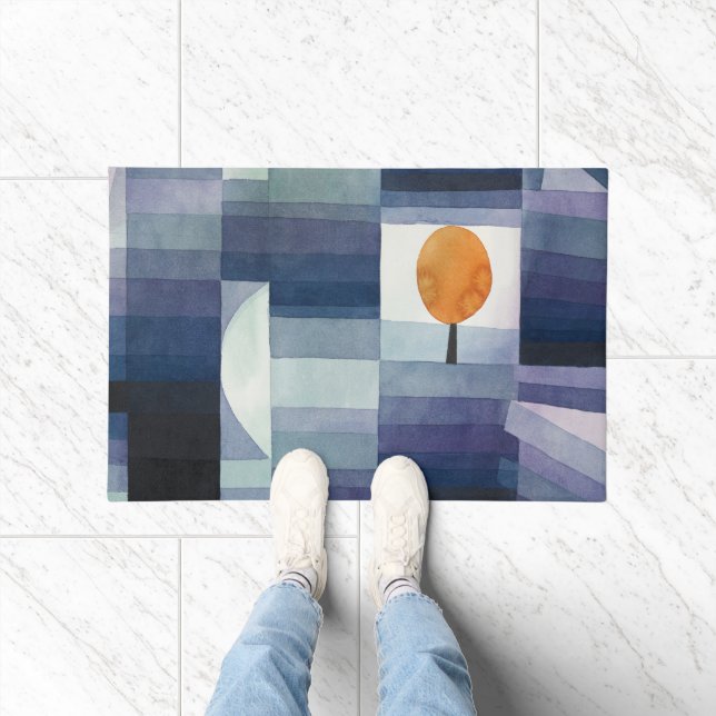 Modern Geometric Abstract Blue Orange Klee Doormat (Indoor)