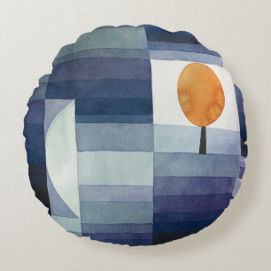 Modern Geometric Abstract Blue Orange Klee Round Pillow