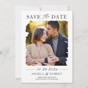 Modern Geometric Abstract Brush Stroke Photo Frame Save The Date