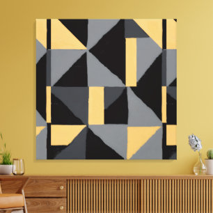 Modern Geometric Abstract Canvas   Luxurious Black Print