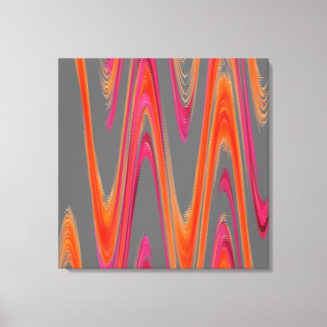Modern Geometric Abstract Grey Orange Hot Pink Canvas Print (Front)